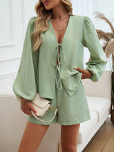 Load image into Gallery viewer, Devine Tied Long Sleeve Top and Shorts Set