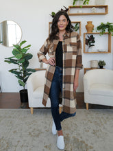 Load image into Gallery viewer, FAM-FAM Plaid Collared Neck Long Sleeve Longline Jacket