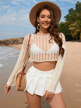 Load image into Gallery viewer, Openwork Boat Neck Long Sleeve Cover-Up