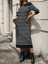 Load image into Gallery viewer, Striped Round Neck Long Sleeve Dress