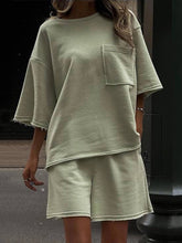 Load image into Gallery viewer, Pocketed Round Neck Half Sleeve Top and Shorts Set