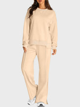 Load image into Gallery viewer, Round Neck Long Sleeve Top and Slit Pants Set