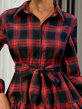 Load image into Gallery viewer, FAM-FAM Tied Plaid Long Sleeve Mini Dress