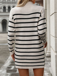 Striped Mock Neck Long Sleeve Mini Dress