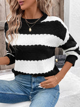 Load image into Gallery viewer, Perfee Striped Round Neck Long Sleeve Sweater