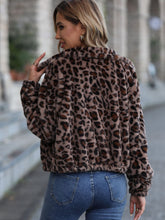 Load image into Gallery viewer, Leopard Collared Neck Zip Up Jacket