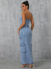 Load image into Gallery viewer, Slit Half Button Tube Denim Dress