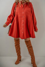 Load image into Gallery viewer, Pocketed Button Down Long Sleeve Shirt Dress