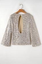 Load image into Gallery viewer, Cutout Sequin Round Neck Long Sleeve Blouse