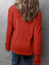 Load image into Gallery viewer, Waffle-Knit Notched Long Sleeve T-Shirt