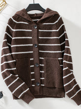 Load image into Gallery viewer, Striped Button Up Long Sleeve Hooded Cardigan