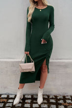 Load image into Gallery viewer, Devine Drawstring Round Neck Long Sleeve Midi Dress