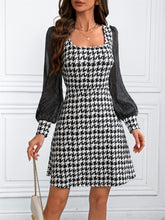 Load image into Gallery viewer, Houndstooth Square Neck Long Sleeve Mini Dress