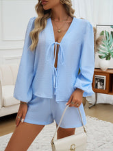 Load image into Gallery viewer, Devine Tied Long Sleeve Top and Shorts Set