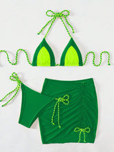 Load image into Gallery viewer, Contrast Tied Three-Piece Swim Set