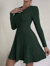 Load image into Gallery viewer, Textured Round Neck Long Sleeve Dress