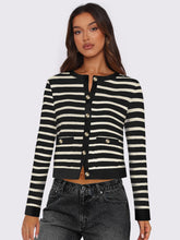 Load image into Gallery viewer, Striped Round Neck Button Up Long Sleeve Cardigan