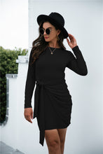 Load image into Gallery viewer, Tied Round Neck Long Sleeve Mini Dress