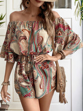 Load image into Gallery viewer, Printed Off Shoulder Half Sleeve Romper