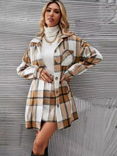 Load image into Gallery viewer, Plaid Button Up Long Sleeve Coat and Skirt Set