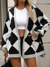 Load image into Gallery viewer, Checkered Dropped Shoulder Long Sleeve Cardigan