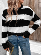 Load image into Gallery viewer, Perfee Striped Round Neck Long Sleeve Sweater