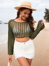 Load image into Gallery viewer, Openwork Boat Neck Long Sleeve Cover-Up