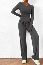 Load image into Gallery viewer, Round Neck Long Sleeve Top and Pants Set