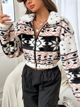 Load image into Gallery viewer, Geometric Collared Neck Zip Up Cropped Jacket