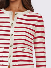 Load image into Gallery viewer, Striped Round Neck Button Up Long Sleeve Cardigan