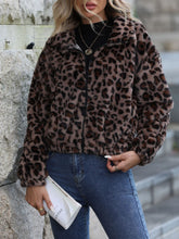 Load image into Gallery viewer, Leopard Collared Neck Zip Up Jacket