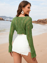 Load image into Gallery viewer, Drawstring Openwork Long Sleeve Cover-Up