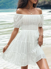 Load image into Gallery viewer, Smocked Eyelet Off-Shoulder Mini Dress