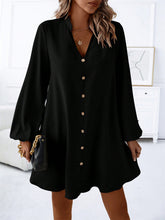 Load image into Gallery viewer, Notched Long Sleeve Mini Dress