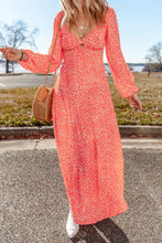 Load image into Gallery viewer, Printed V-Neck Long Sleeve Midi Dress