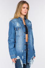 Load image into Gallery viewer, American Bazi Distressed Frayed Hem Denim Jacket