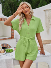 Load image into Gallery viewer, Short Sleeve Tie Waist Romper