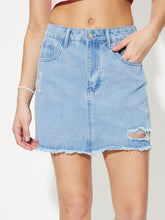 Load image into Gallery viewer, Distressed Raw Hem Mini Denim Skirt