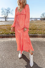 Load image into Gallery viewer, Printed V-Neck Long Sleeve Midi Dress