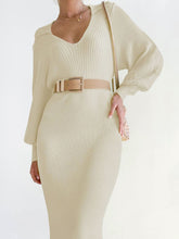 Load image into Gallery viewer, Perfee Tied Long Sleeve Wrap Sweater Dress