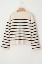 Load image into Gallery viewer, Striped Button Up Round Neck Cardigan