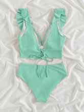 Load image into Gallery viewer, Ruffled V-Neck Sleeveless Two-Piece Swim Set