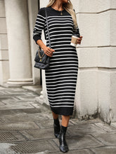 Load image into Gallery viewer, Striped Round Neck Long Sleeve Dress