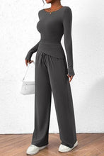 Load image into Gallery viewer, Round Neck Long Sleeve Top and Pants Set