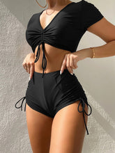 Load image into Gallery viewer, Drawstring V-Neck Short Sleeve Two-Piece Swim Set