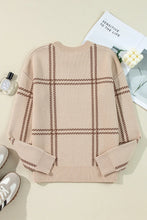 Load image into Gallery viewer, Plaid Round Neck Dropped Shoulder Sweater