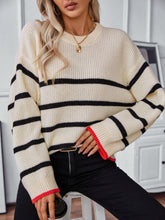 Load image into Gallery viewer, Striped Round Neck Dropped Shoulder Sweater