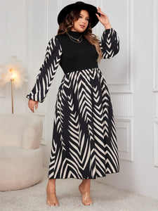 Honey Plus Size Printed Mock Neck Long Sleeve Midi Dress