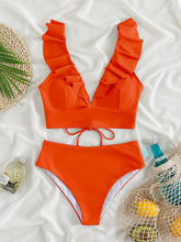 Load image into Gallery viewer, Ruffled V-Neck Sleeveless Two-Piece Swim Set