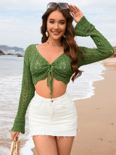 Load image into Gallery viewer, Drawstring Openwork Long Sleeve Cover-Up